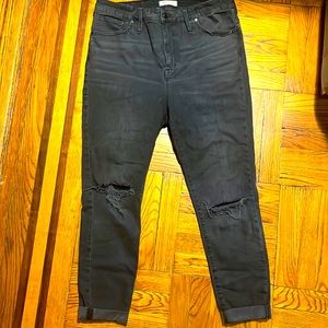 MADEWELL Curvy High-Rise Skinny Jeans H6389 Raw Hems Distressed Black 33